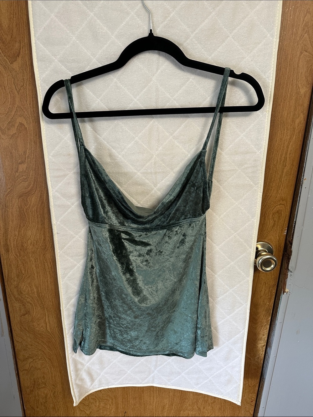 Velvet Cowl Neck Tank Top in Seafoam Green